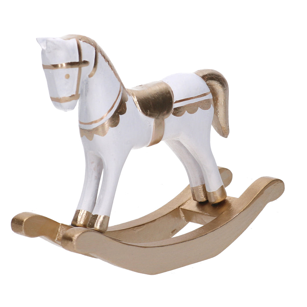 Cavalo de Baloiço Branco e Dourado 14cm