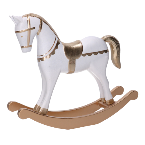 Cavalo de Baloiço Branco e Dourado 26cm