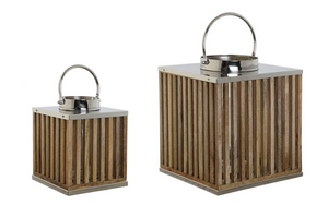 Porta Velas Quadrado em Madeira Metal e Vidro