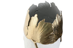Jarra Branca em Metal com Folhas Douradas
