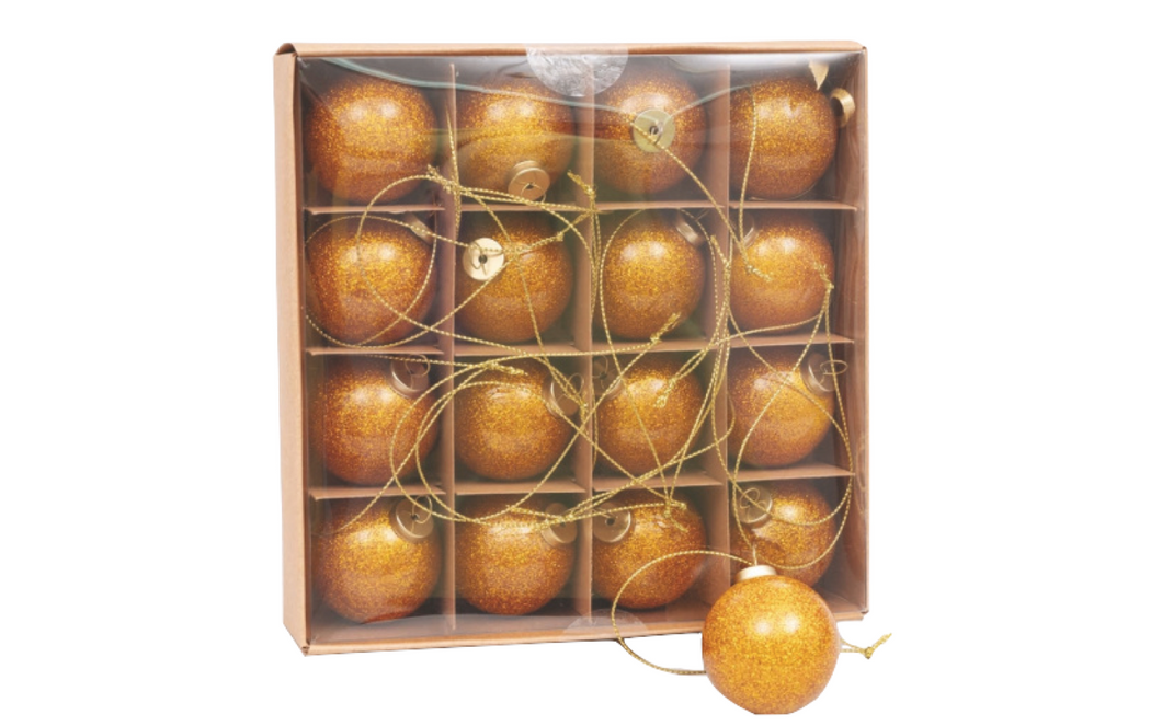 Caixa de 16 Bolas 4cm Douradas