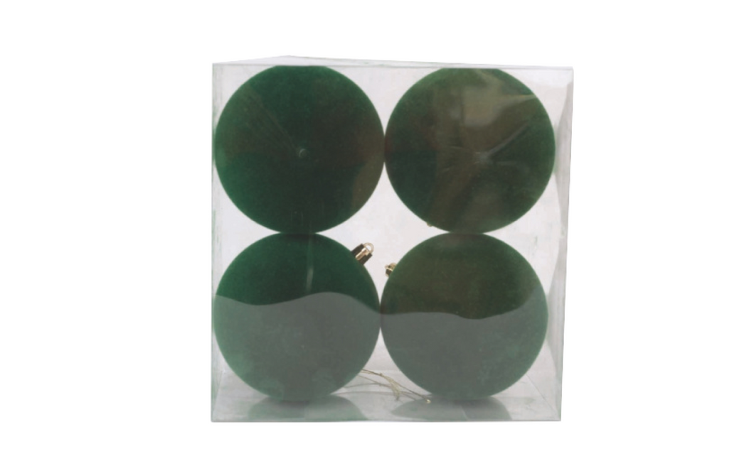 Caixa de 4 Bolas 10cm Verdes em Veludo
